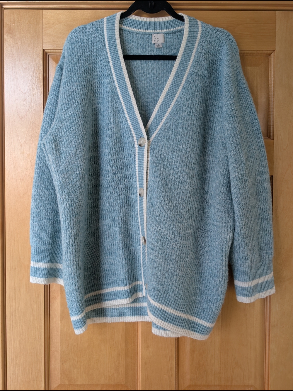 A New Day Light Blue and White V-Neck Button Cardigan Sweater